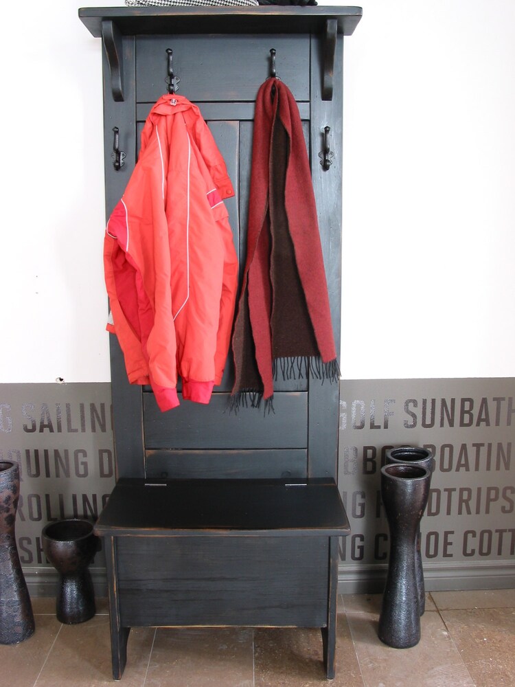 Hall Tree Bench / Black Hall Tree with by HarvestTreasuresInc