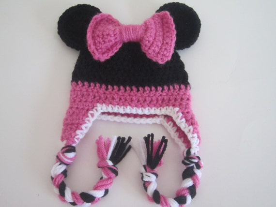 Minnie Mouse Crochet Ear Flap Hat Photo by KnotSewCuteDesigns