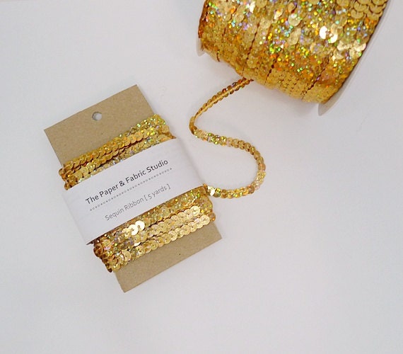 Items similar to 5 yards Gold Sequin Ribbon, Sequin Trim, Glitter