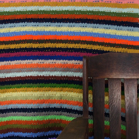 60s Hand Knit Afghan Throw / Multi Color / Twenty One by ...
