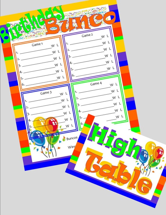 Items similar to Bunco Birthday Printable Score Sheet and Table Markers