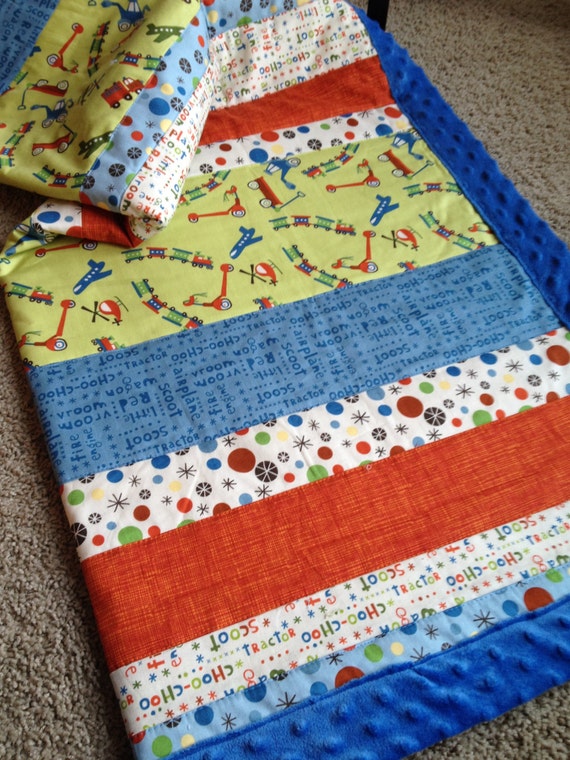Items similar to Modern Baby Boy Quilt - Riley Blake Scoot Fabric and ...