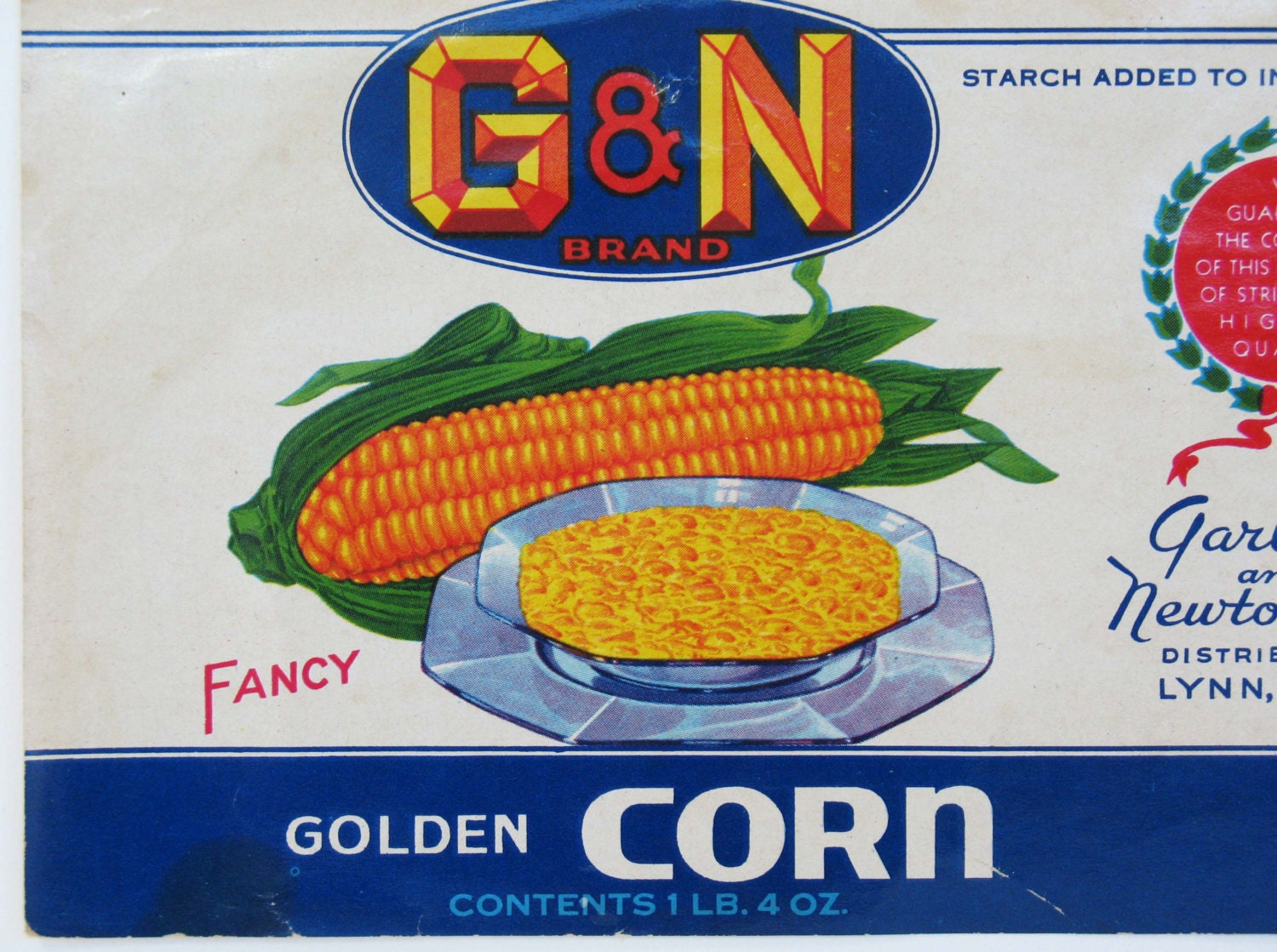 Kitchen Art Corn Label Canned Food G & N by FindingMaineVintage