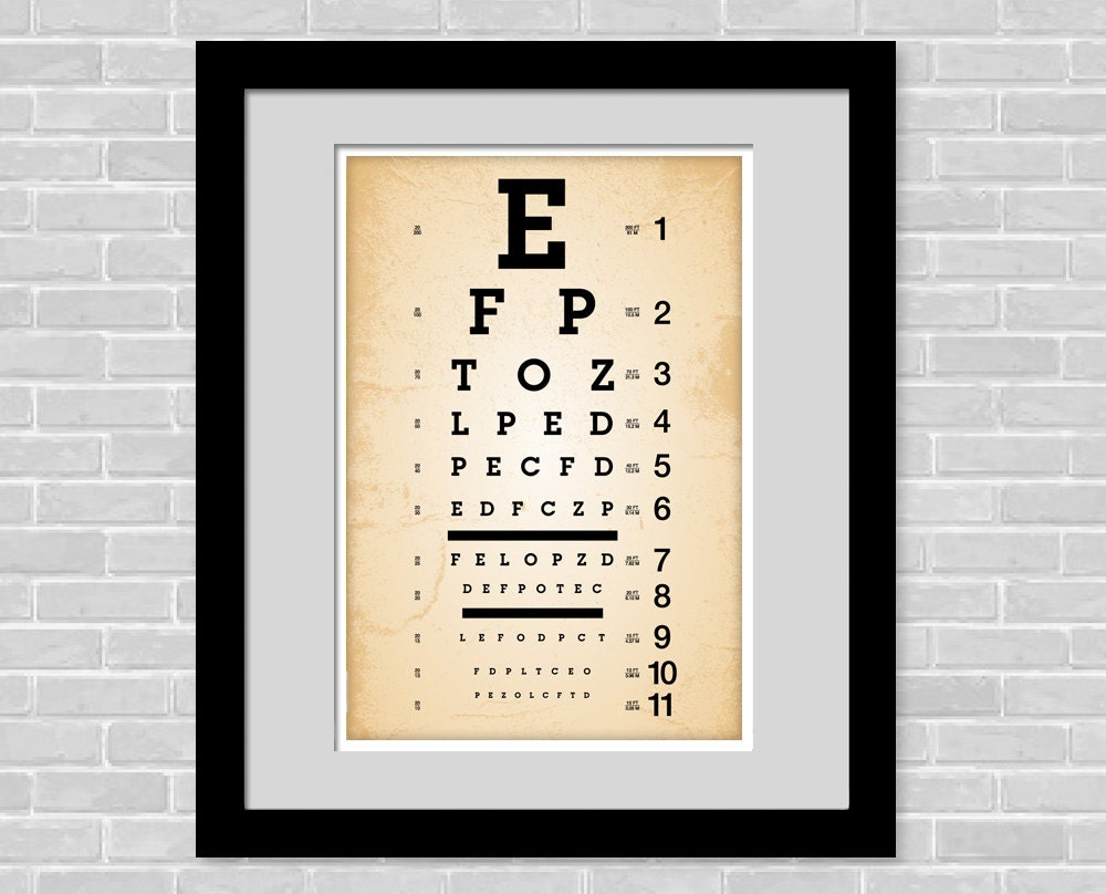 Vintage inspired eye chart 11 x 17 poster Home by PopArtPrints