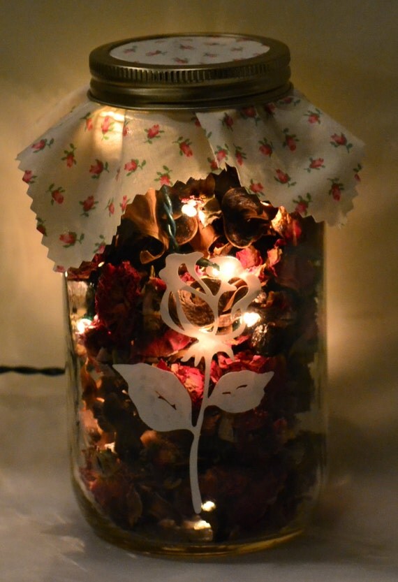 Items similar to Mason Jar, Potpourri, Mini Lights, Custom Cut Vinyl
