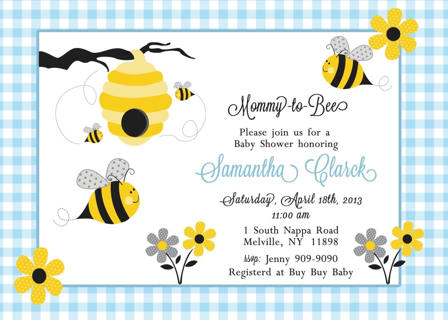 Bumble Bee Baby Shower Invitation 3 Color Choices by Asapinvites