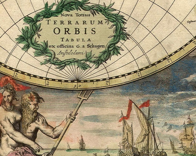 Huge VINTAGE HISTORIC 1689 antique Old World Copper Plate Style Map Fine Art Print