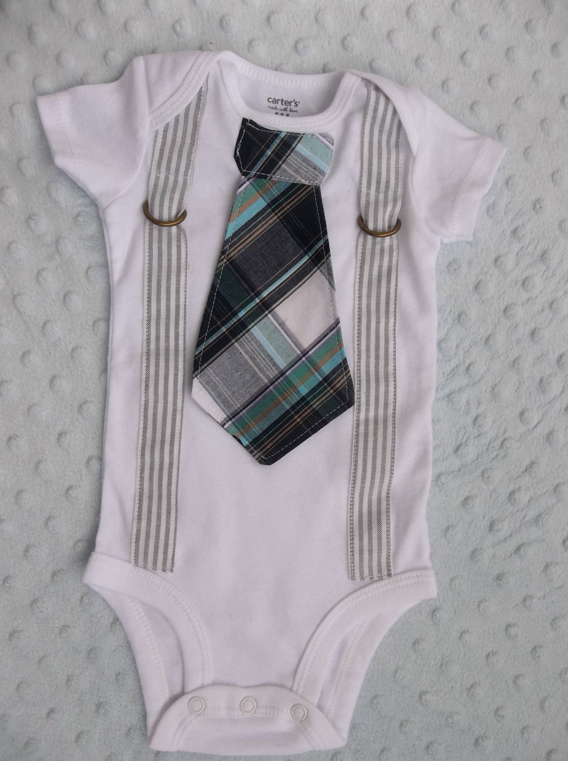 Suspender Tie Suspender Onesie Summer Madras by groovyapplique