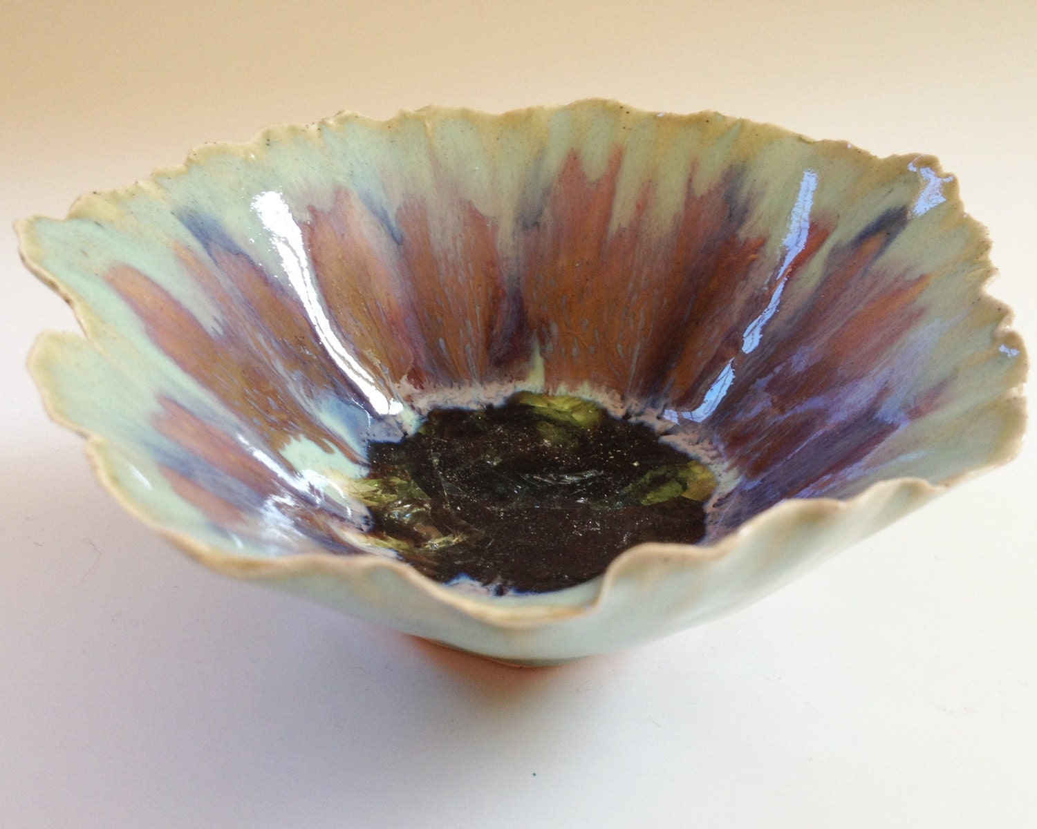 decorative bowl ceramic pottery purple blue by redbarnpottery