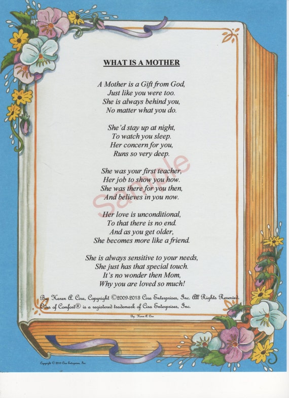 Five Stanza What Is A Mother Poem shown on