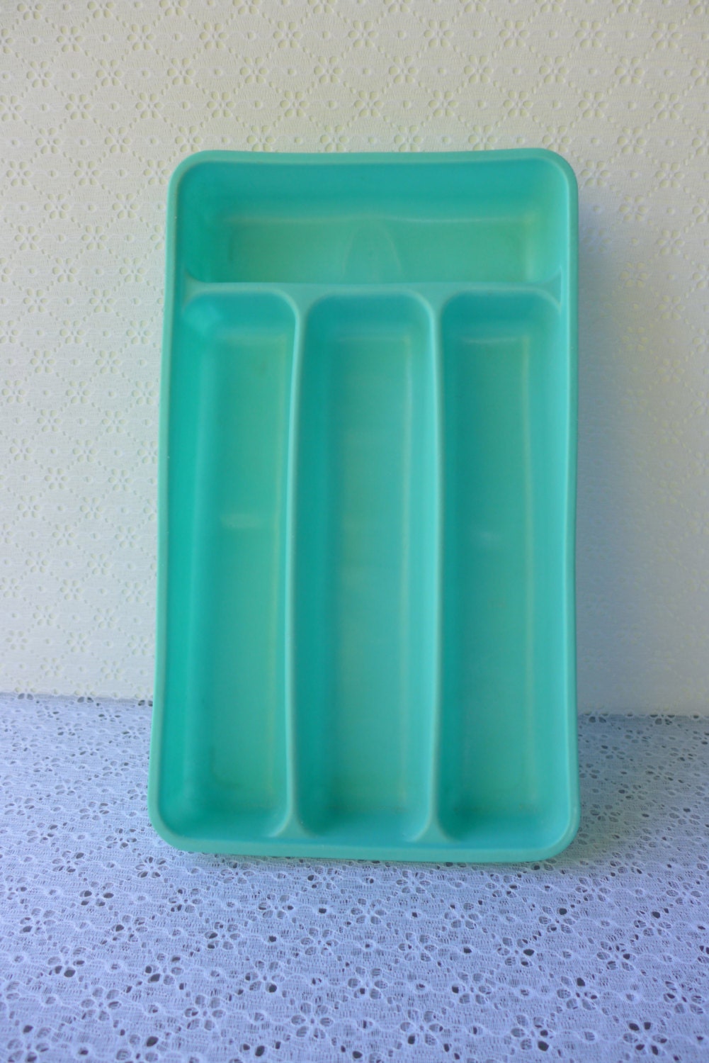 Vintage Silverware Tray Utensil Kitchen Lustro Ware Aqua Mint