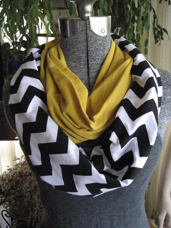 Black and Gold Color-Block Infinity Scarf Mustard by Whimsicalli