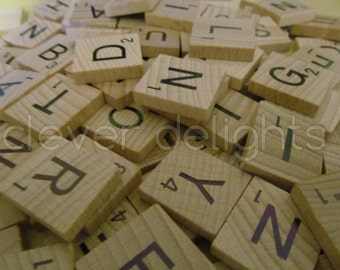 100 SCRABBLE TILES - Scrabble Pendant Pieces - Complete 100 Piece Set - Wood Pieces - Scrabble Letters - Full Game Set