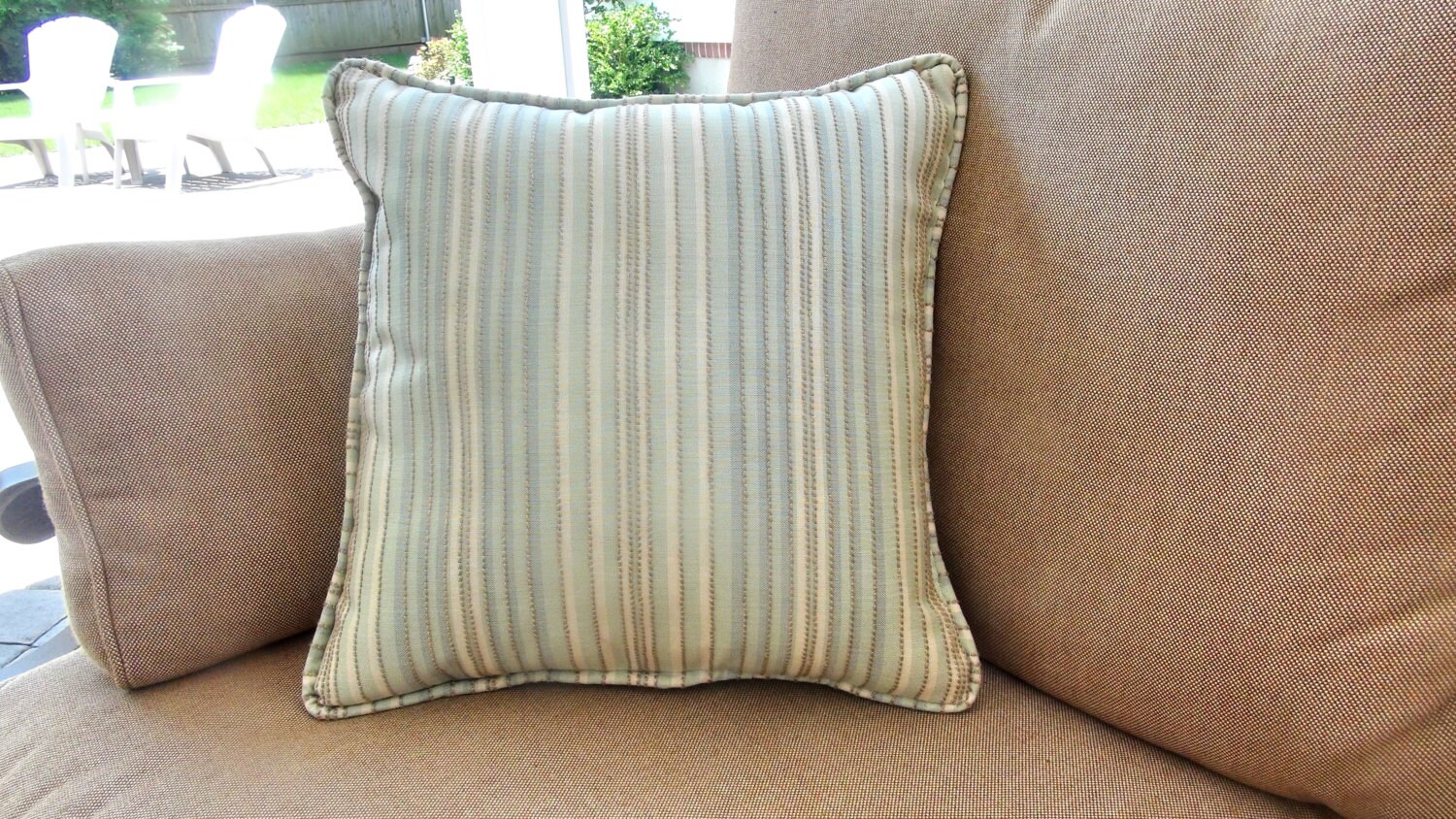 Outdoor Pillow Sunbrella fabric green stripe pillow accent