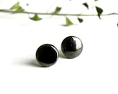 Tiny Stud Earrings Bronz Black Ceramic Cabochon Round Post Unisex Jewelry Surgical Steel