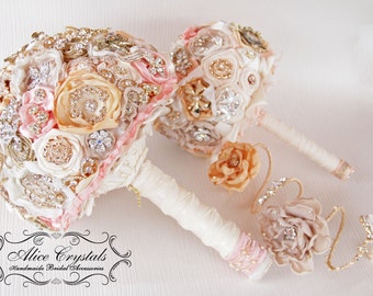Items similar to WEDDING BROOCH BOUQUET- Ivory Satin Rosette Bridal ...