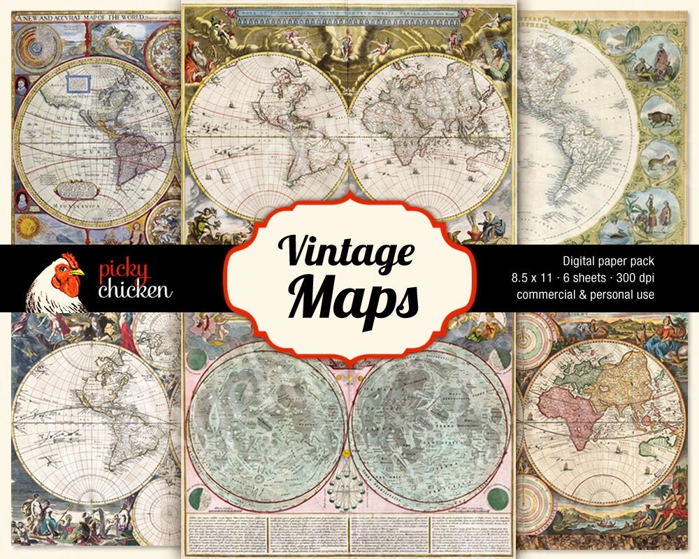 Vintage Maps Digital Scrapbook Paper old map antique