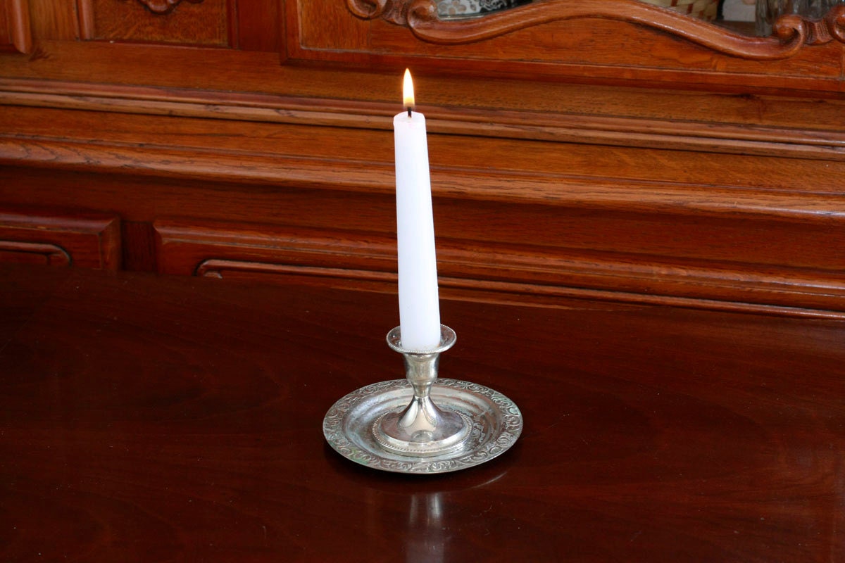 Silver plated Candle holder and Plate Art Nouveau Classic