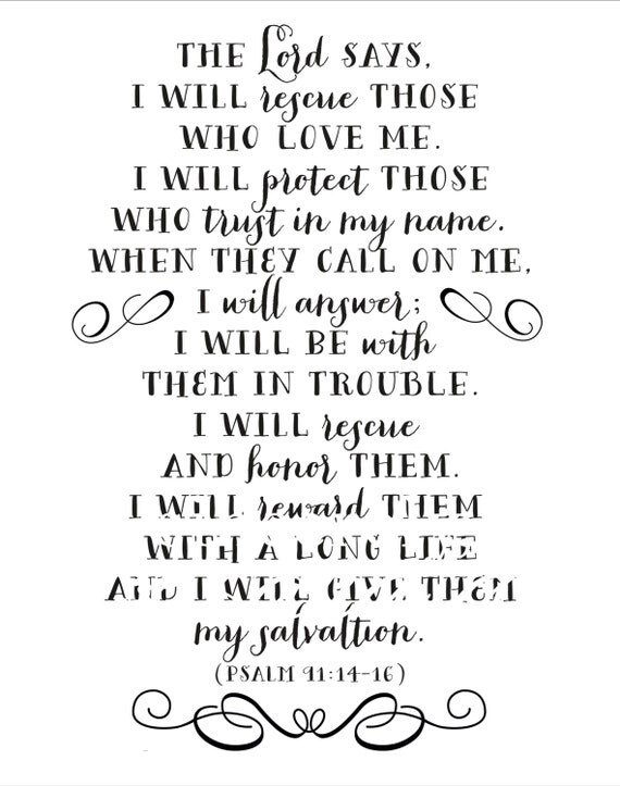 Psalm 91:14-16 Bible Verse Print White Background Digital