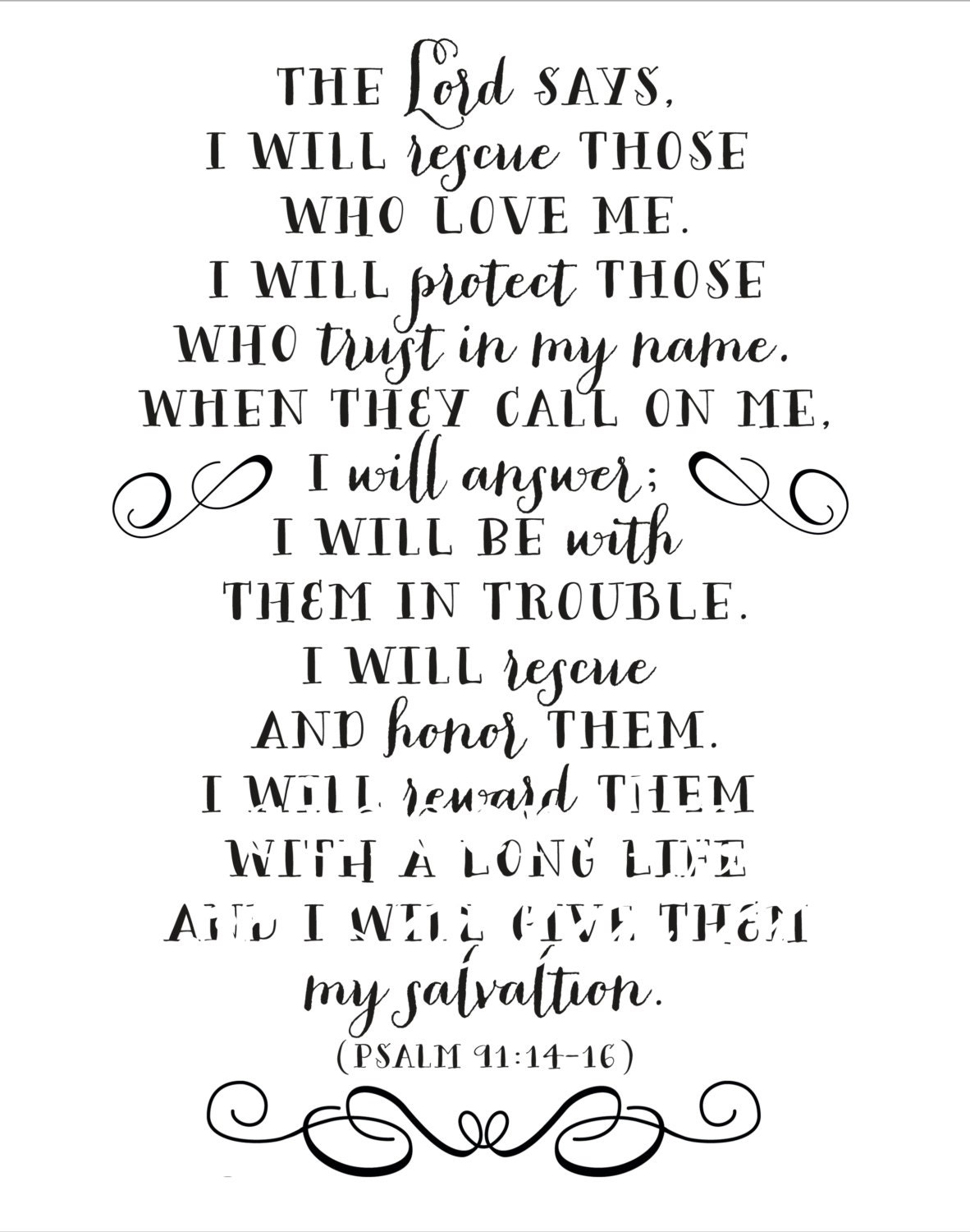 Psalm 91:14-16 Bible verse print White Background Digital