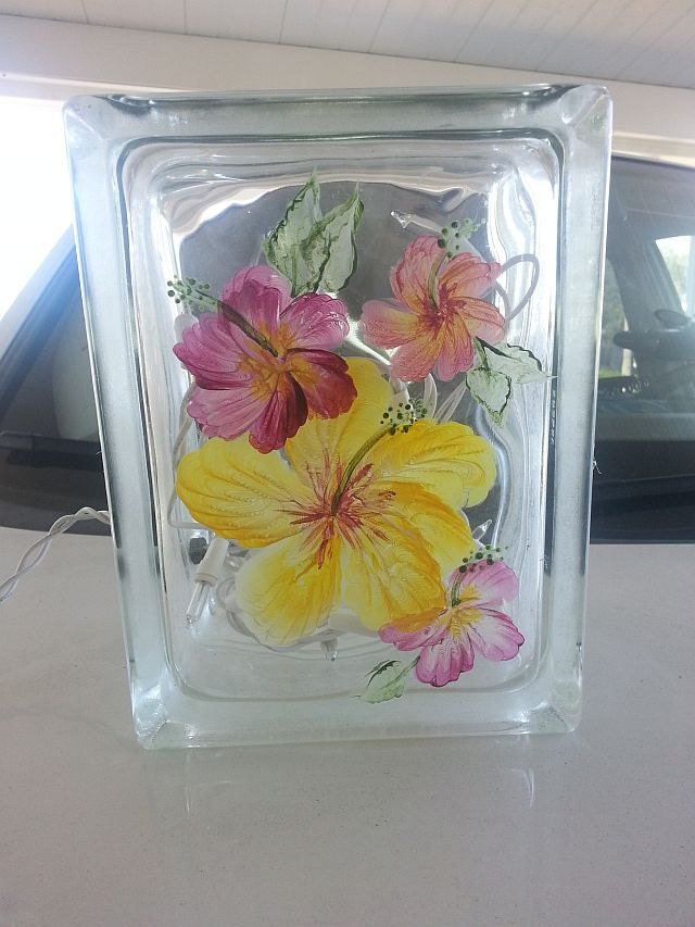 Handpainted Glass Block Lamp