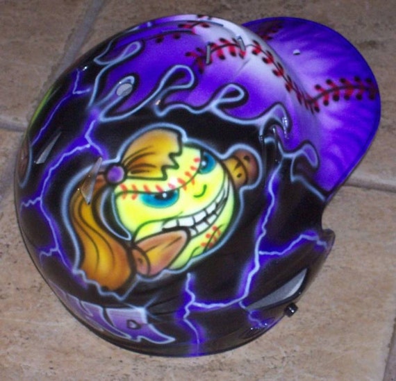 Fastpitch Softball Batting Helmet Purple Flame Airbrushed