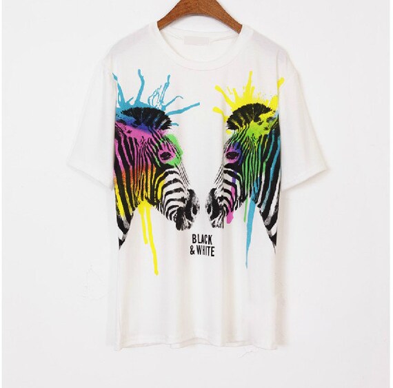 Items similar to Colorful Zebra Summer T Shirt/White T Shirt/Graphic ...