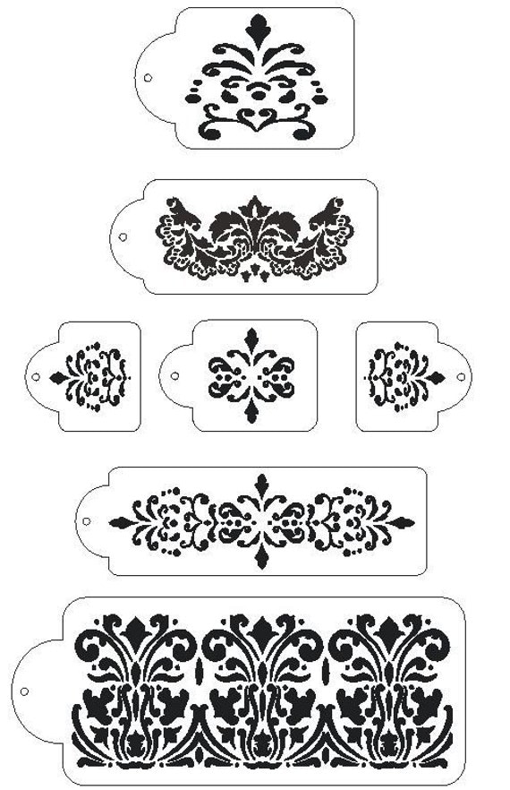 7 pc Damask 5 Tier Wedding Cake Stencil Set by ...