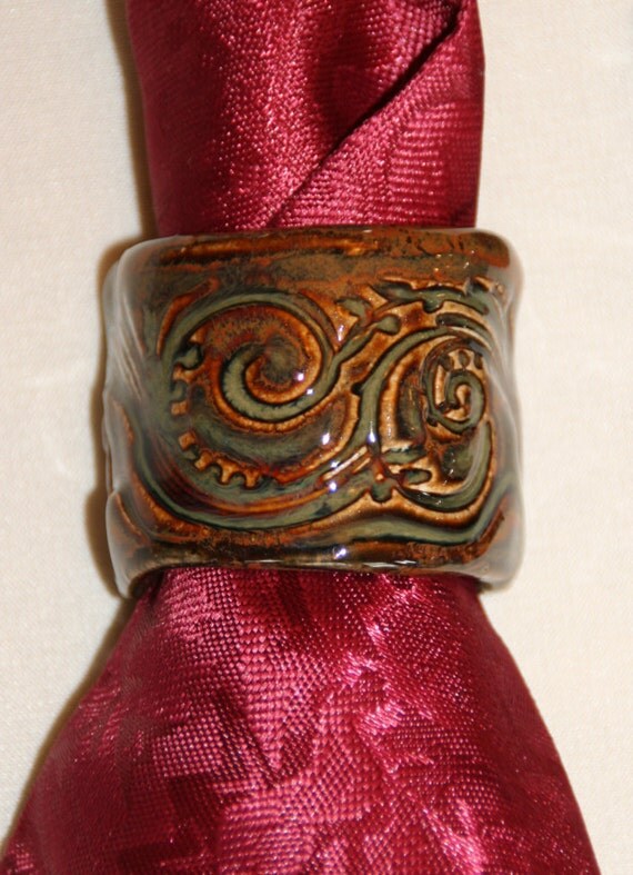 8 Napkin rings handmade ceramic