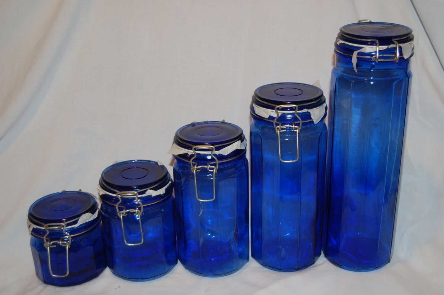 Vintage Cobalt Blue Canisters 5 Peice Set