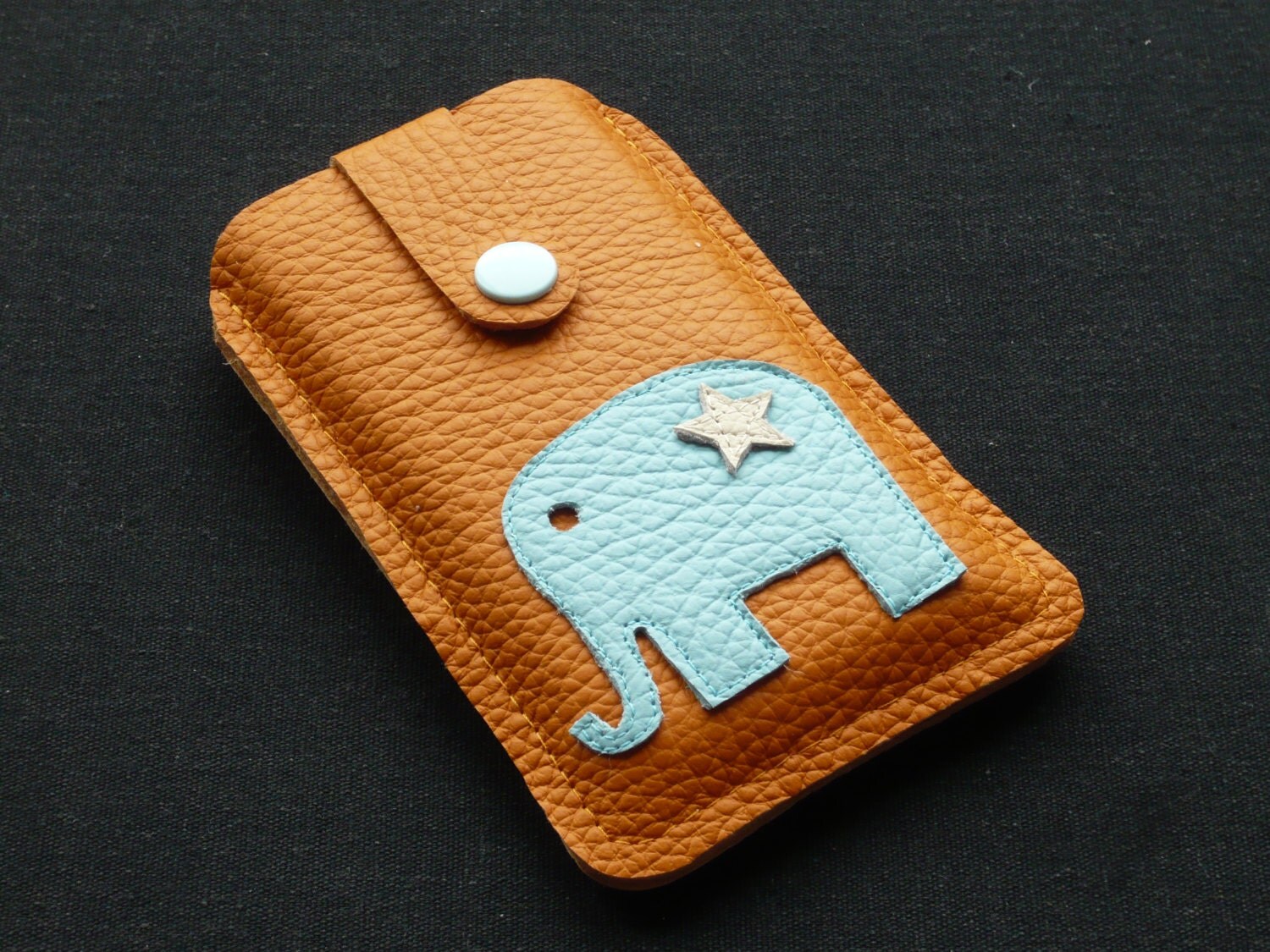 Orange leather cell phone case handmade