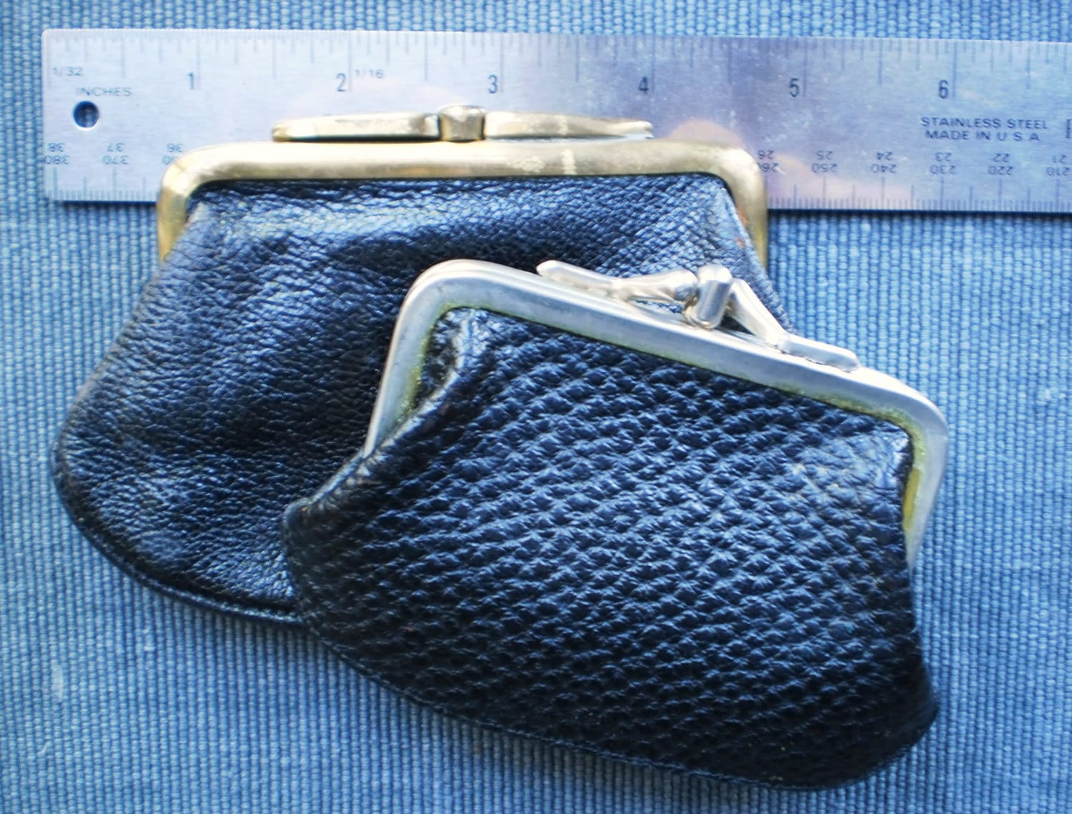 TWO Coin purses / Double Clasp Leather / England