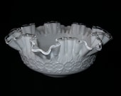 Vintage Fenton White Ripple Crest Ruffle Milk Glass Dish