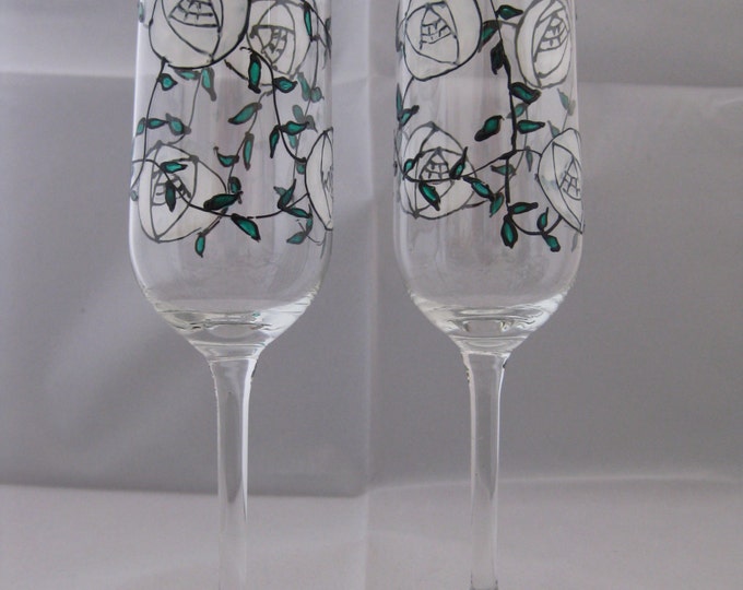 Hand painted bespoke champagne glasses