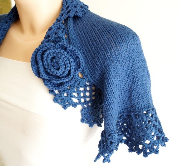 Items similar to SALE Bridal Shrugs, Knit Candy Dark Blue Wedding