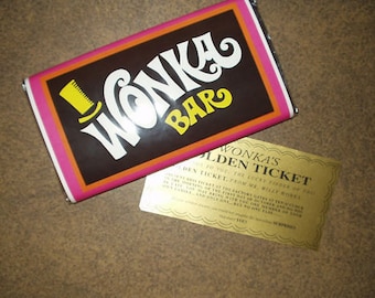 7 oz. sized Willy Wonka chocolate bar wrapper & Golden ticket (no chocolate)