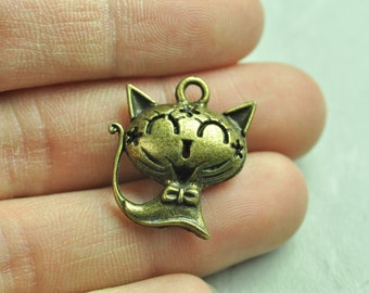 4pcs Antique Bronze Filigree 3D Cat Charms Hollow Out Cat 24x22mm K130