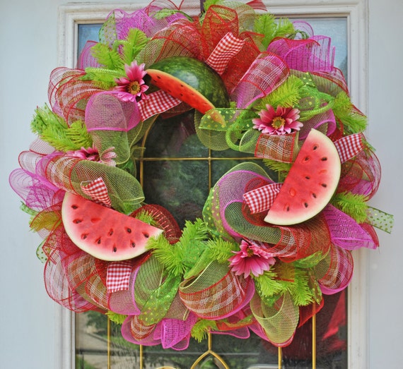 Summer Wreaths Deco Mesh Watermelon Wreath by TrendyWreathBoutique