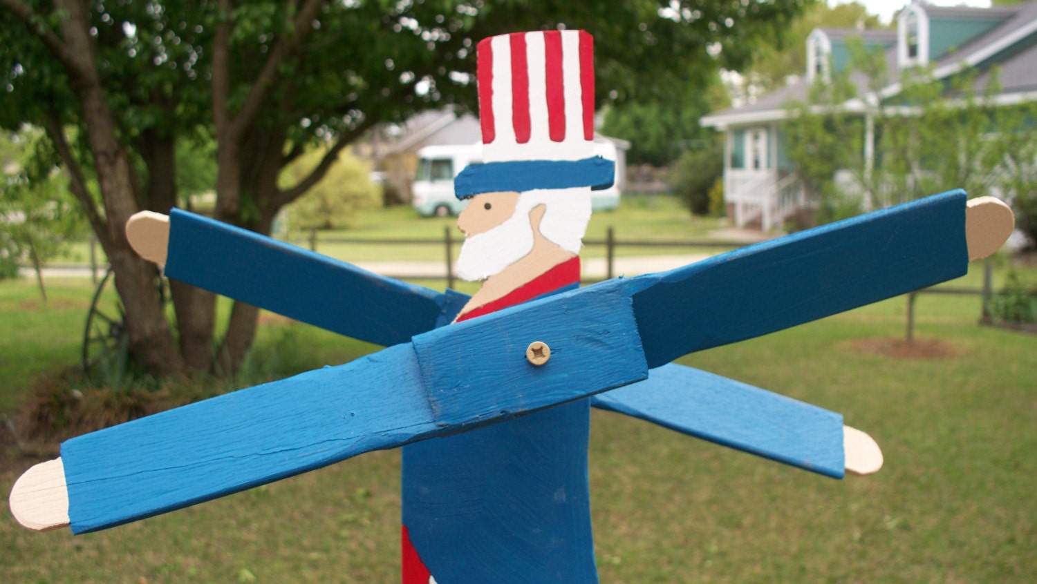 Handmade Wooden Americana Uncle Sam Whirligig FOLK ART