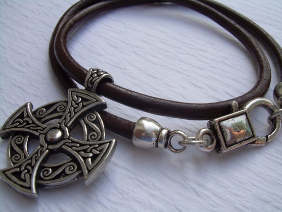 Cross Necklace Celtic Cross Leather Necklace Mens Necklace