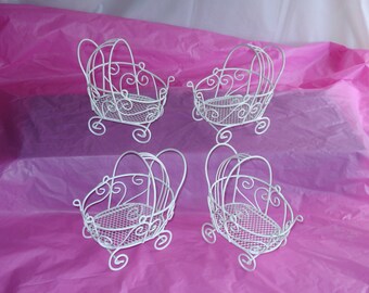 4 Vintage Mini Wire Baby Carriages - (Set of 4) - Great for Baby Shower Decorations
