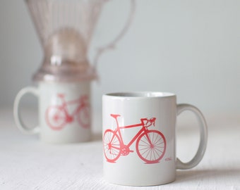 Bike mug - grey and red - screen printed bicycle coffee cup