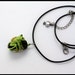 ON SALE Lucas the Green Glass Frog Pendant on Large Striped Bead with Black Leather and Garlic Charm