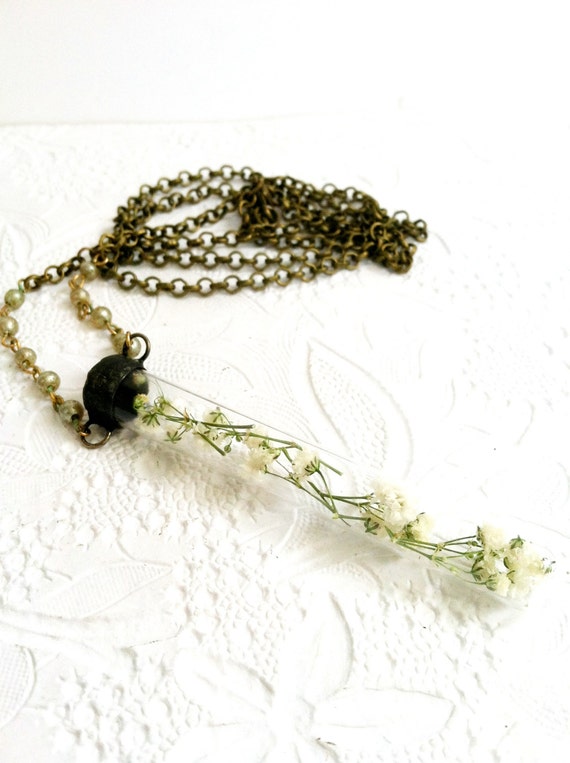 Baby's Breathe Flower Vial Flower Vial Necklace Dried