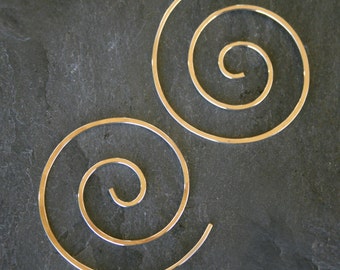 14k Gold Filled Spiral Earrings 14 karat Gold Fill Swirl Koru Ocean Wave Festival Size Medium