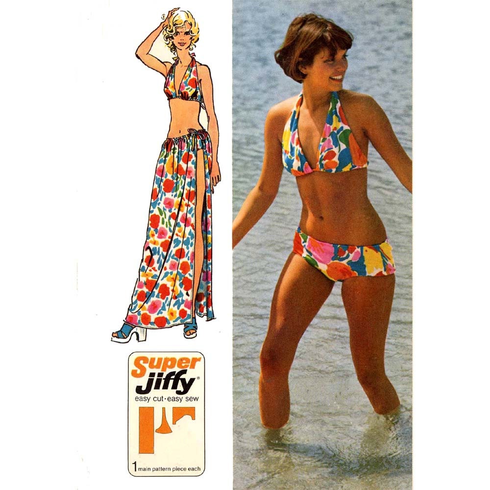 70s vintage bikini and wrap with tie swimsuit bathing suit