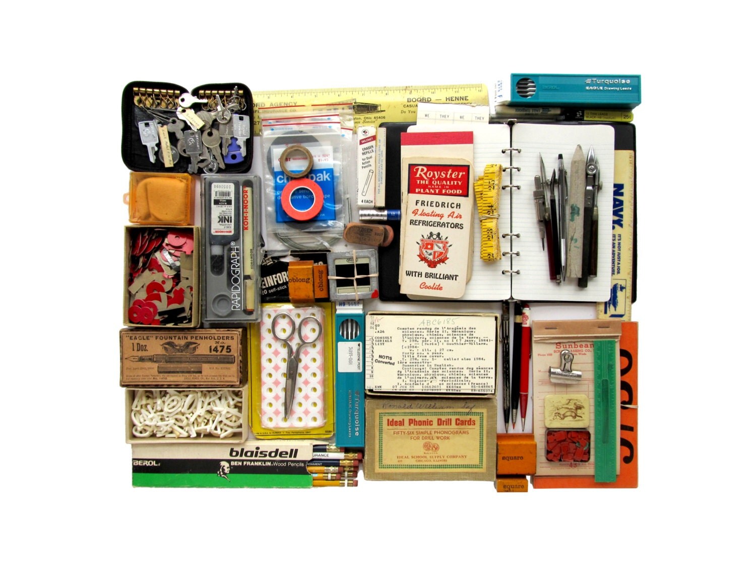 Vintage OFFICE SUPPLIES In Old Tackle Box