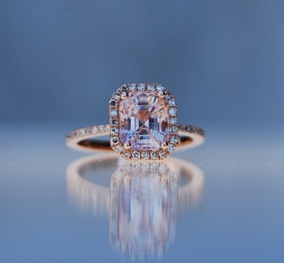 2.92ct emerald cut Peach sapphire Champagne sapphire ring