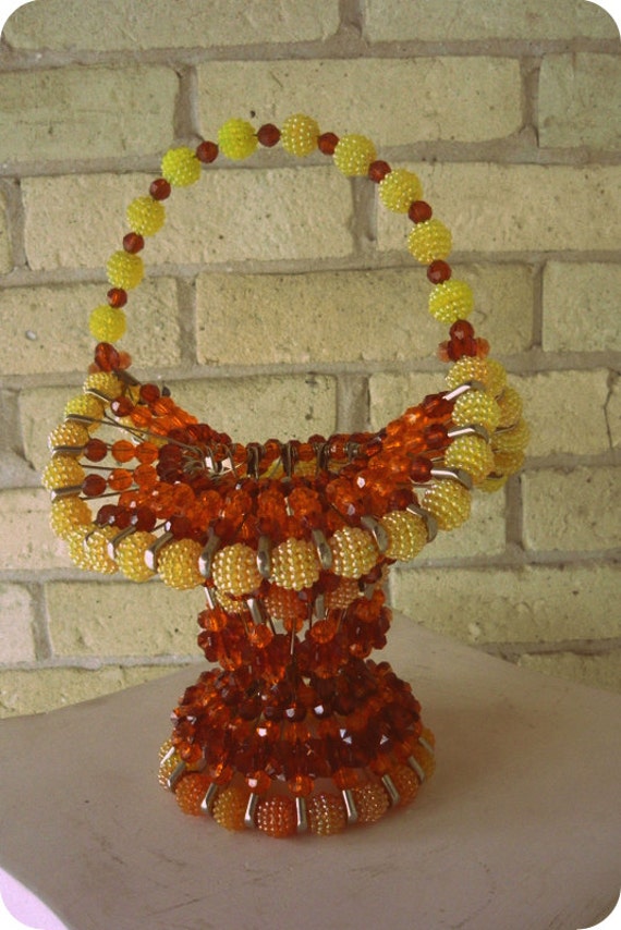 Vintage Amber and Gold Beaded Safety Pin Basket