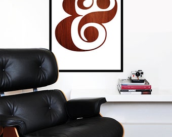 Ampersand poster typography print retro graphic design kitchen art office nursery art mid century modern - Ampersand - Wood 50 x 70